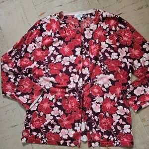 Garnet Hill Floral 100% Merino Wool Cardigan